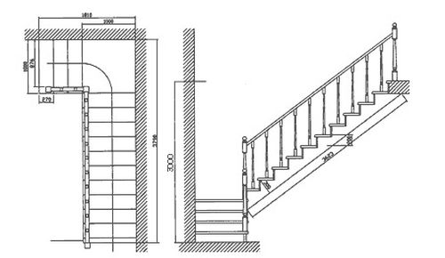 Чертеж деревянной лестницы на второй этаж